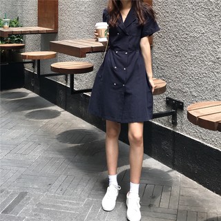 [ORDER] Đầm linen vintage hai hàng nút giả vest D110