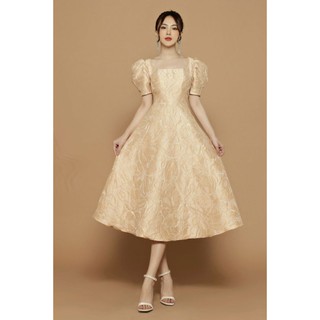 Đầm xòe gấm cổ vuông cao cấp