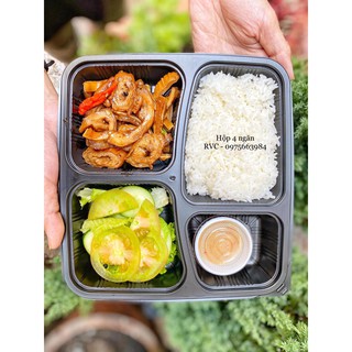 Hộp nhựa 4 ngăn HT26 đựng cơm - 100 bộ
