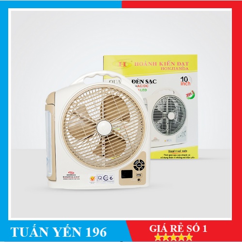 Quạt sạc tích điện dạng hộp AC&amp;DC 10 inch Honjianda FL223/FL213 1-2 bình - có đèn LED &amp; USB