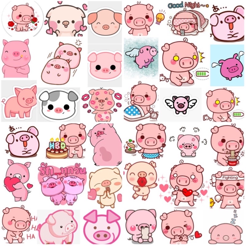 Sticker Heo Hồng 30-60 cái ép lụa khác nhau /Hình dán lợn hồng