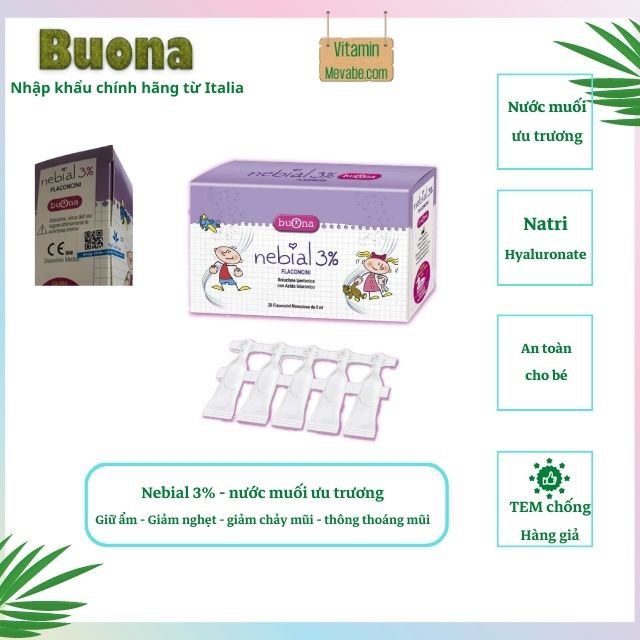 Nebial 3% Flaconcini - 5 tép date 2025 - Dung dịch nhỏ, rửa mũi cho bé - Nhập khẩu từ Ý