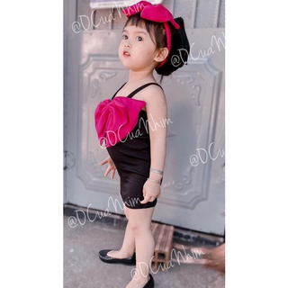 Váy body đen nơ hồng bé gái