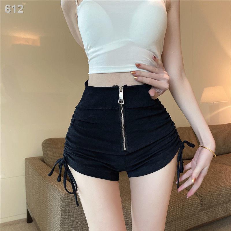 2022 mùa xuân thiết kế mới cảm giác thích hợp quần short cạp cao dây rút xếp ly mỏng tất cả các kết đồng màu âu nữ