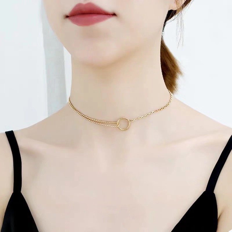 Dây chuyền bằng thép titan mạ vàng hồng 18k phong cách Nhật Hàn