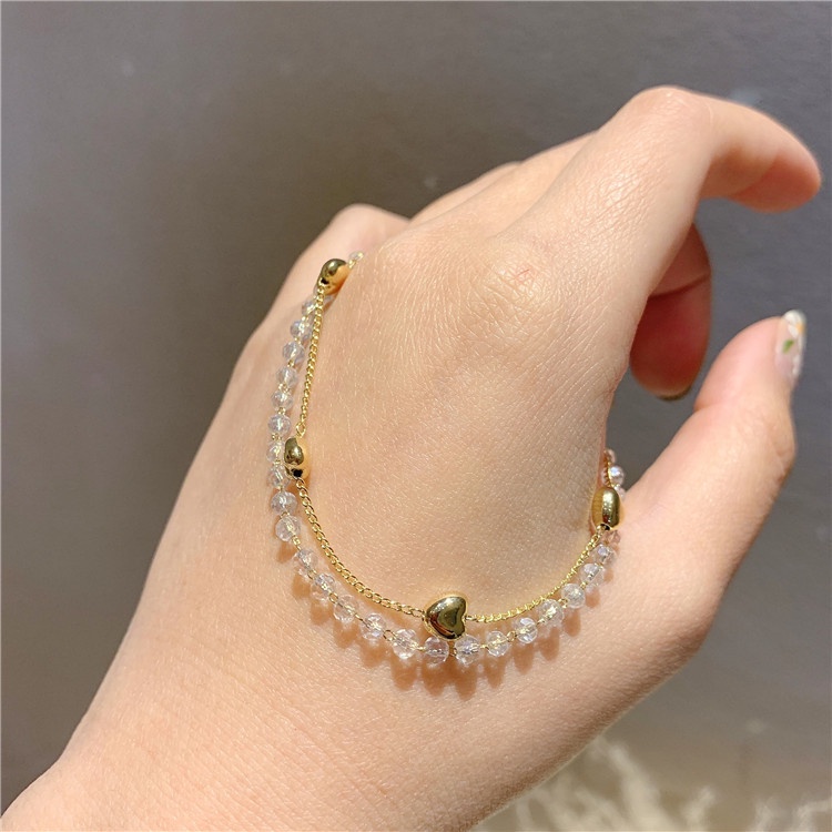Vòng tay nữ Etrendy hai lớp phối mặt hình trái tim đính đá thời trang phong cách Hàn Quốc