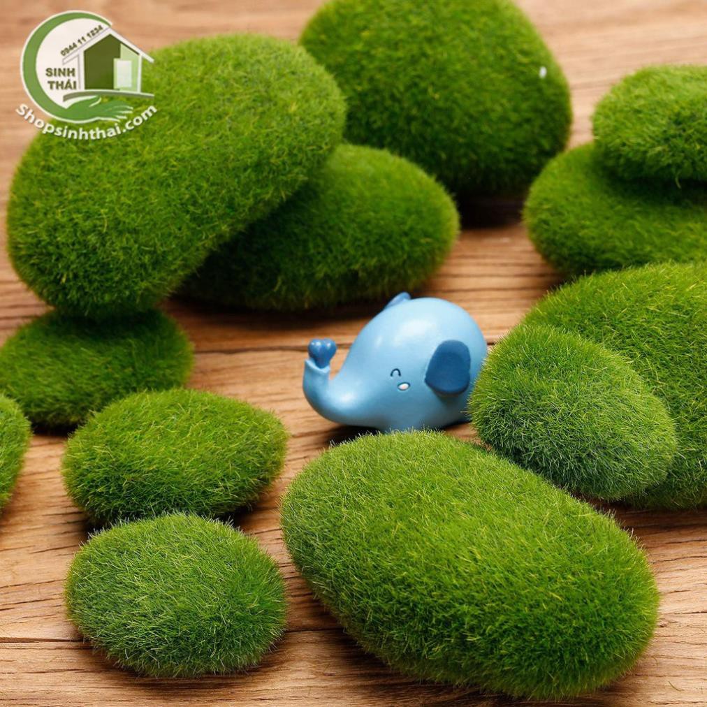 Bịch 6 cục đá rêu giả - rêu đá nhân tạo phủ cỏ xanh, trang trí