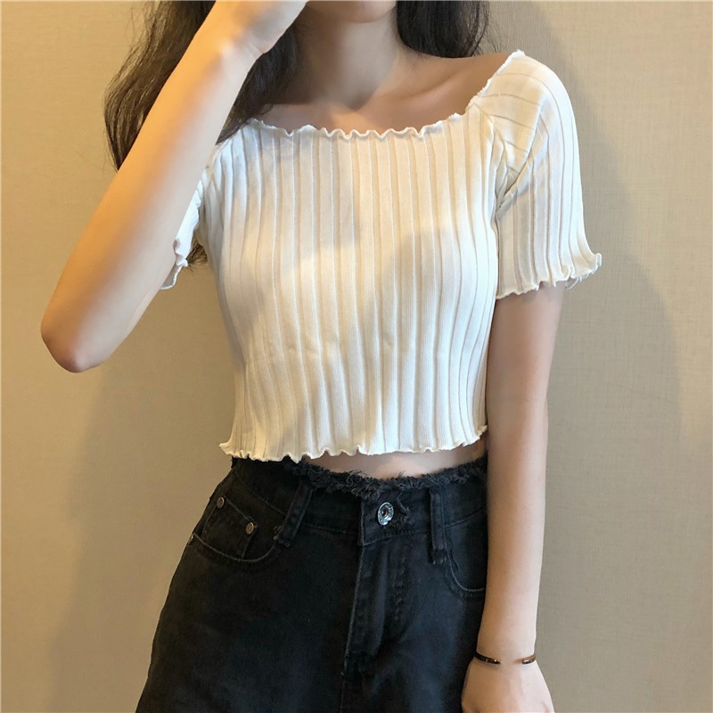 Áo thun gân trễ vai DA326