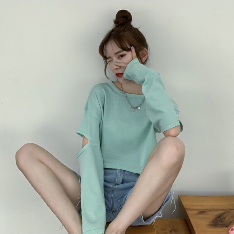 Áo thun croptop tay xẻ nhiều màu