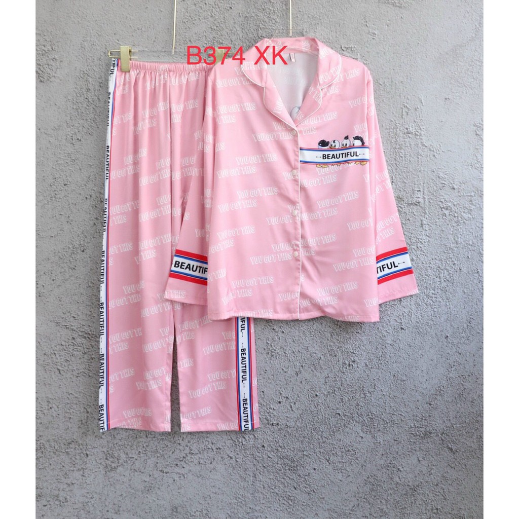 Bộ đồ ngủ pijama lụa QCCC, tay dài quần dài in hình , chất đẹp mềm mịn.B374