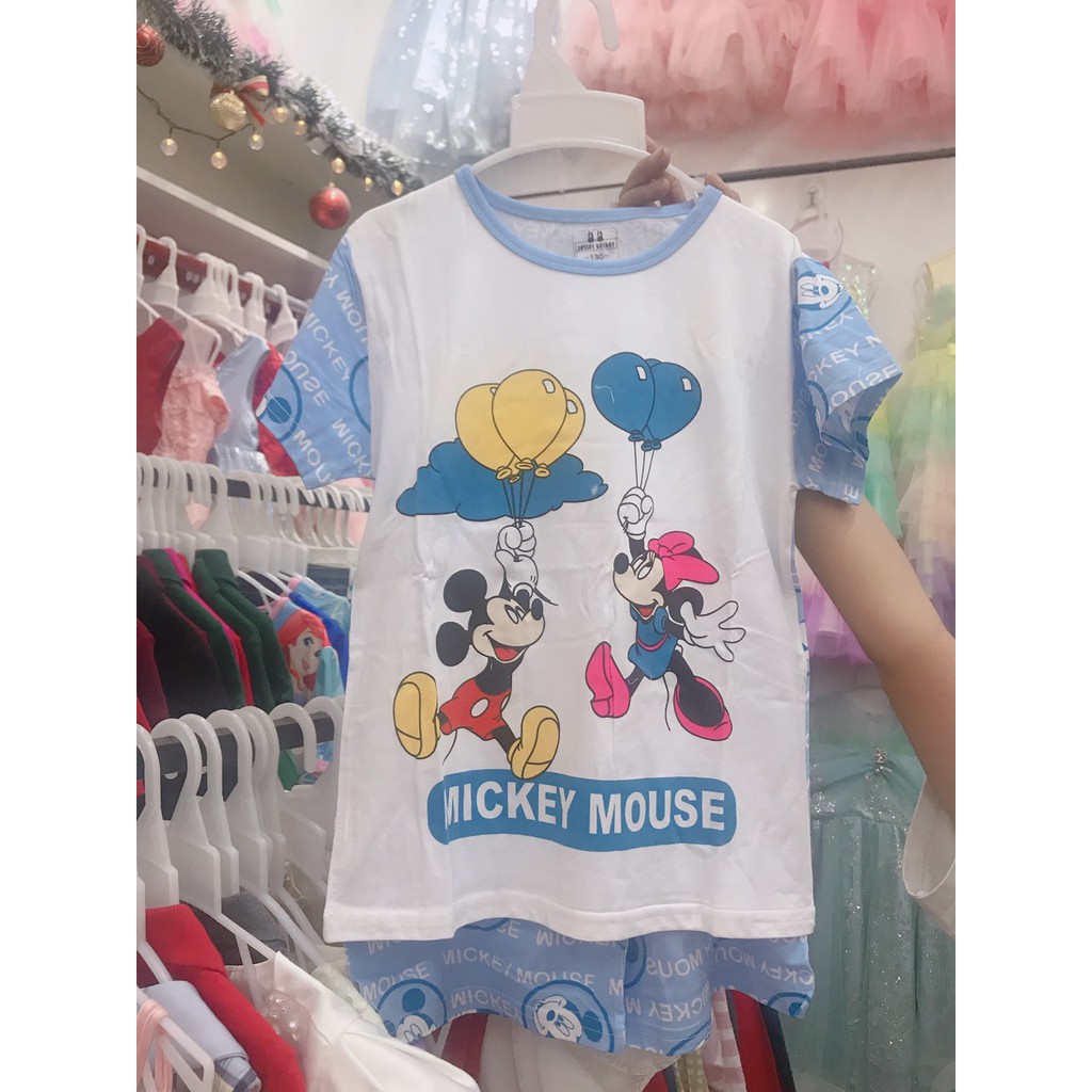 Bộ bé trai thun cotton cao cấp loại 1- Xanh mickey