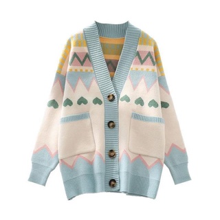 Áo Cardigan Len Hoa Dáng Rộng, Áo Len Họa Tiết Dài Tay Chất Mịn Hàng Quảng Châu Cao Cấp ".