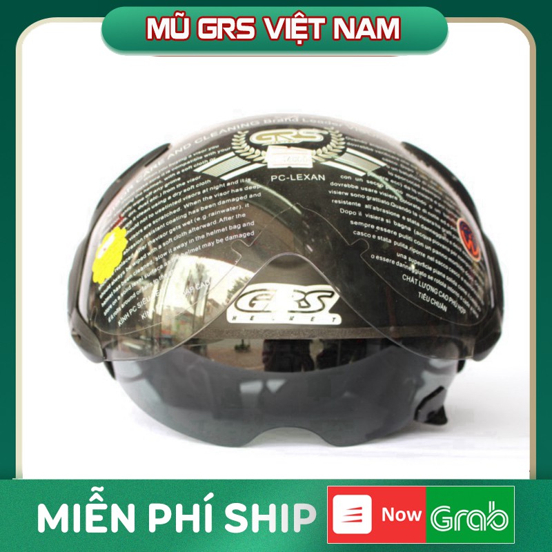 Mũ GRS A966K ĐEN NHÁM - Mũ nửa đầu 2 kính đa năng - Đen nhám