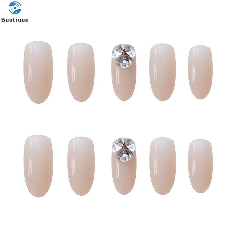  False Nails Short Pointed Diamond Skin Color Nail Stickers Finished Nail Stickers 24 Nail Stickers With Glue