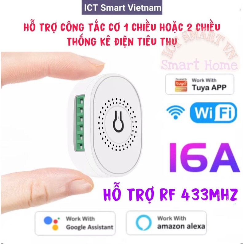 Công tắc Wifi + RF 16A hỗ trợ công tắc cơ một chiều hoặc 2 chiều, đo điện tiêu thụ