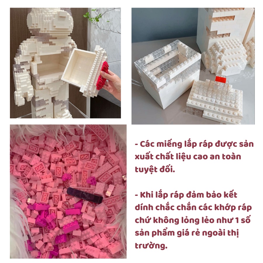 Lego tượng gấu bearbrick trưng bày trang trí sang trọng cho gia đình