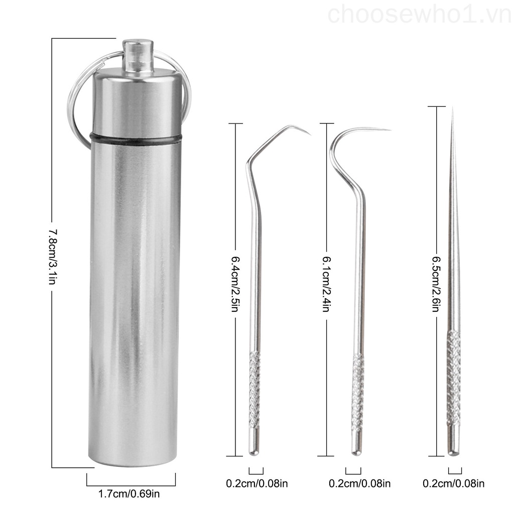 Set 3 tăm xỉa răng bằng thép không gỉ có thể tái sử dụng kèm giá đỡ