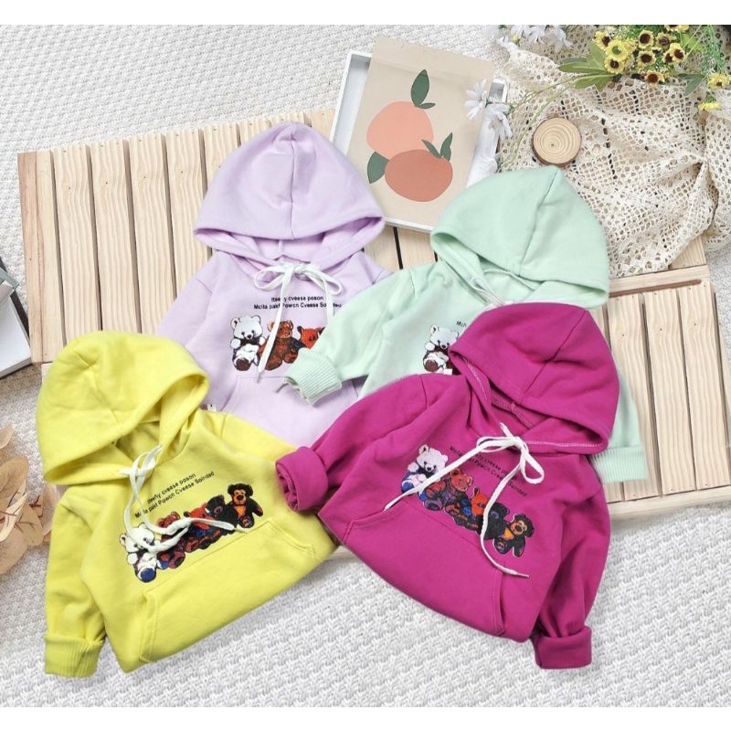 Áo khoác Hoodie cho bé chất nỉ bông xuất dư mềm mịn in gấu