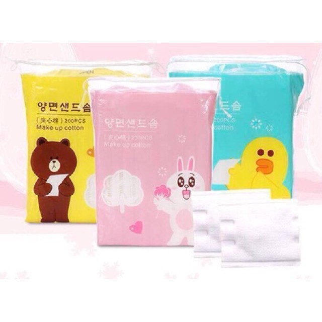 PVN22669 Bông tẩy trang Line Friends 200 miếng Gấu Vịt Thỏ Giá Rẻ