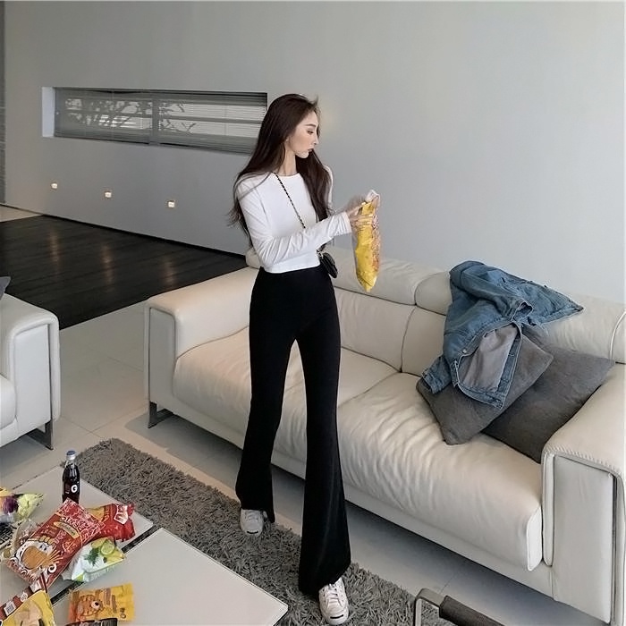 Quần ống loe dài cạp vừa chất gân tăm ZZ kèm túi zip