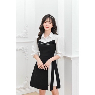 Đầm công sở phối trắng đen
