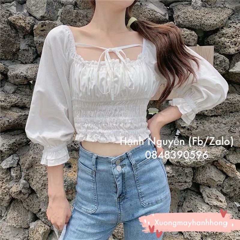 Áo croptop dây chéo trễ vai hàng Quảng Châu, Áo croptop sexy kiểu dáng Hàn Quốc