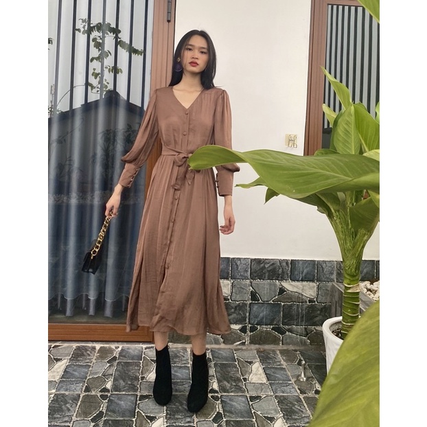 Đầm Lụa cao cấp nữ kiểu dáng suông dài tay phồng dài - Hàng thiết kế cao cấp - Make by XINXIN94