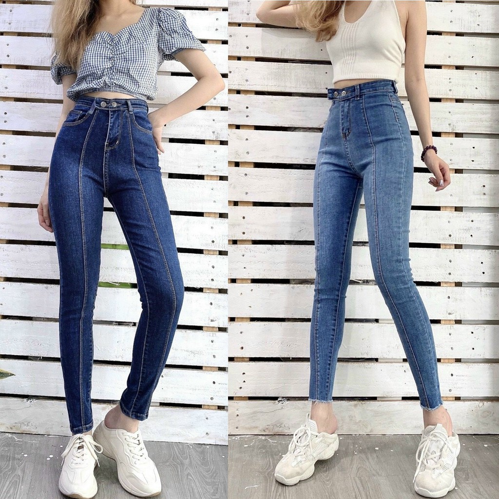 QUẦN JEANS SKINNY CO GIÃN - MÀU XANH NHẠT, ĐẬM - CẠP CAO ÔM BODY HOT GIRL - QUẦN BÒ DÀI TRƠN BASIC 28