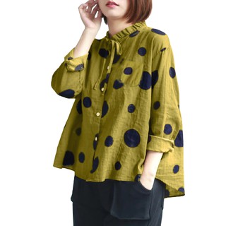 ZANZEA Áo Sơ Mi Nữ Tay Dài Họa Tiết Chấm Bi Phong Cách Retro