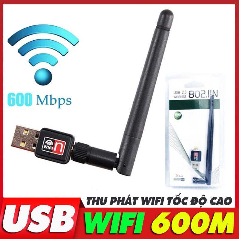 USB Thu Phát Wifi Cho PC Máy Tính Bàn Laptop, Tốc Độ 600mbps, USB card mạng không dây thu phát wifi, hub router wifi