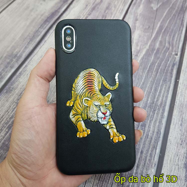 Ốp lưng da iphone 11 pro max / xs  da bò cao cấp hình rồng hổ nổi 3D