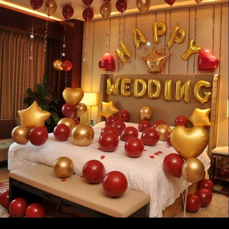 [ Khuyến + Mại ] Set Trang Trí Phòng Cưới Tong Đỏ Trắng [ Tặng bơm tay + keo + ruy băng }