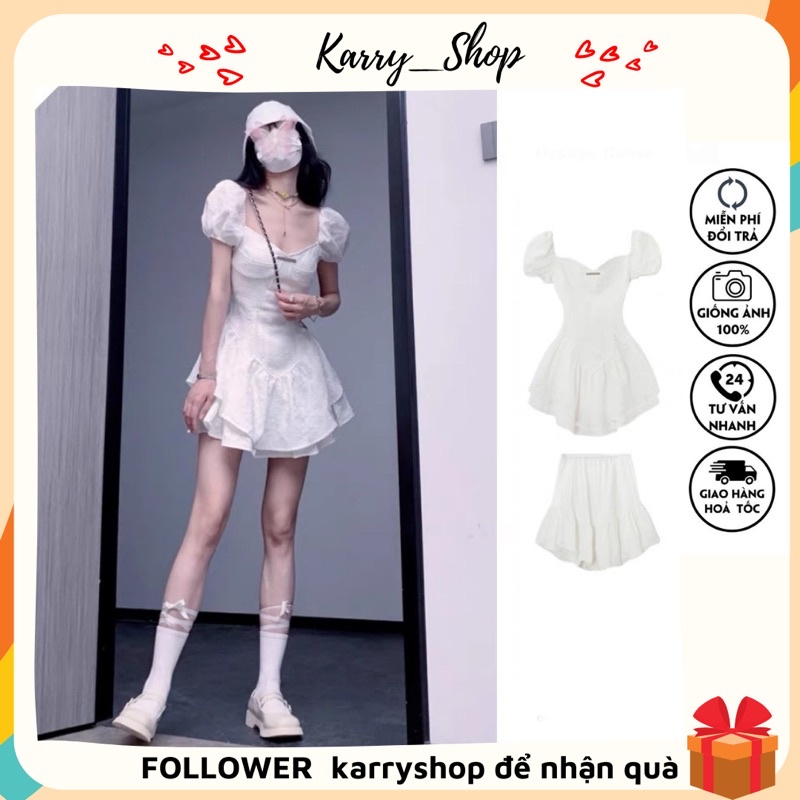 Váy trắng tiểu thư KARRY đầm retro kèm chân váy xòe hai lớp đi chơi, đi dự tiệc, đi chụp ảnh
