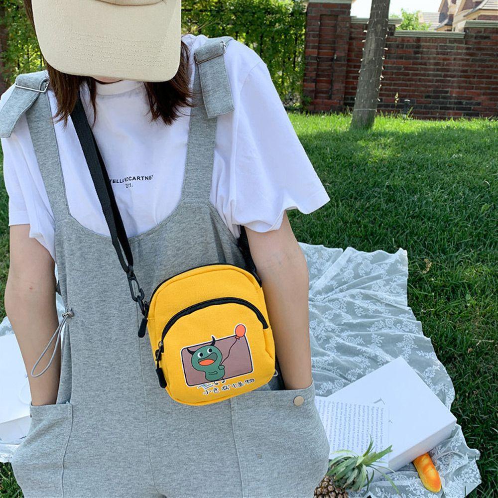 Túi Canvas Đeo Chéo In Họa Tiết Khủng Long Hoạt Hình Đơn Giản Có Khóa Kéo MIHAN1