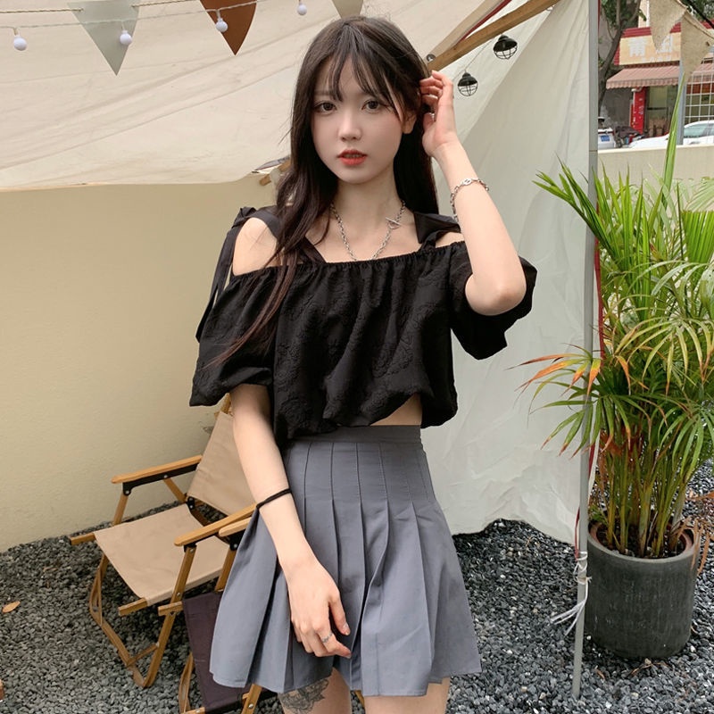 Áo Sơ Mi Tay Ngắn Phồng Trễ Vai Phong Cách Hàn Quốc Thời Trang Mùa Hè Xinh Xắn Cho Nữ