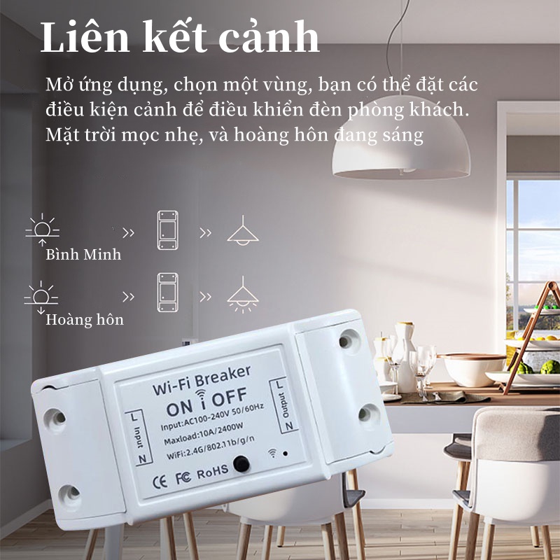 Công Tác Điều Khiển Từ Xa ON/OFF,  Công Tác Wifi Điều Khiển Từ Xa Qua Điện Thoại  hoặc điều khiển từ xa bằng giọng nói.