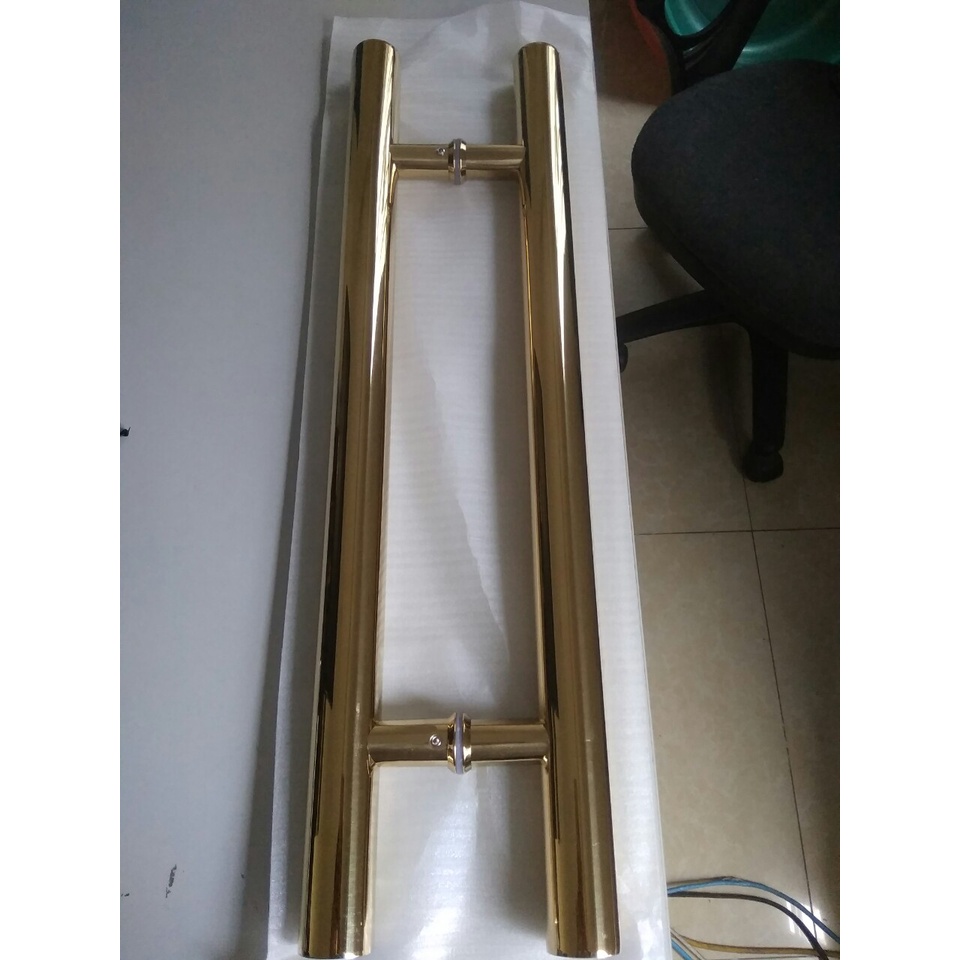 Tay nắm, kéo cửa kính thủy lực, chất liệu inox, vàng trơn dài 80cm tâm lỗ 60cm và 60,40
