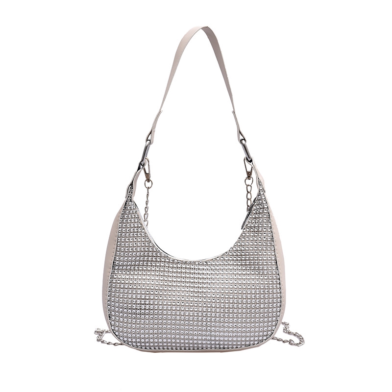 Túi đeo vai đính đá lấp lánh phối dây chuỗi xích thời trang dành cho nữ IELGY