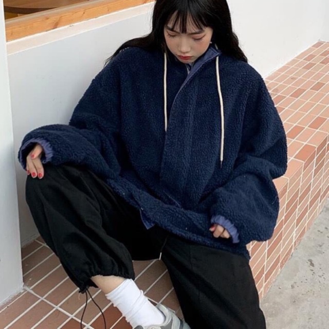 Áo Khoác Bông Túi Hộp L.Y Store Nữ [FREESHIP]  sweater zip lông cá tính Ulzzang