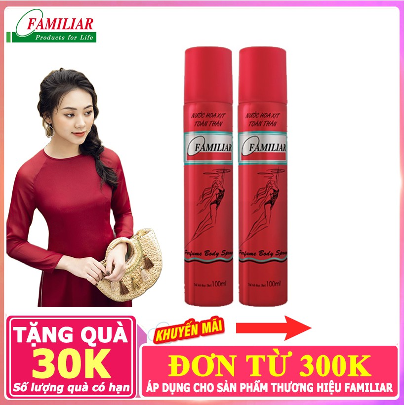 Combo 2 Xịt Toàn Thân Nữ, Hương Thơm Quyến Rủ, Giữ Mùi Lâu Familiar 100ml -NPP AN NHIÊN