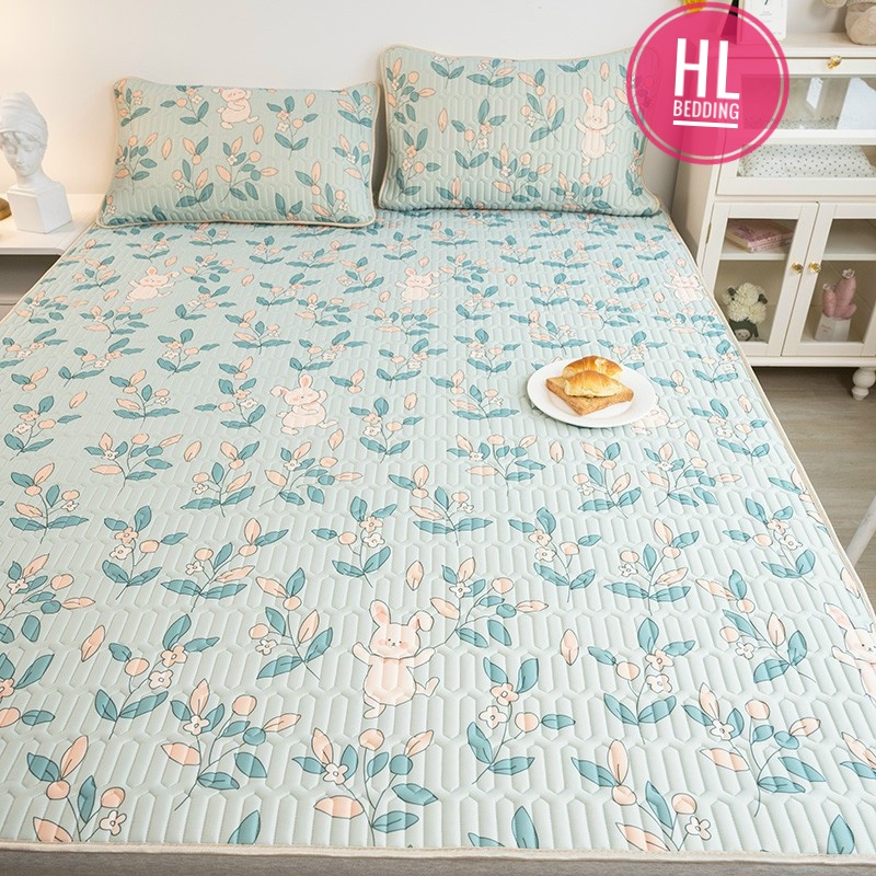 Chiếu điều hòa cao su non 5D Hoa xanh HL Bedding vải lụa Tencel mát cao su non Latex mềm mịn đủ kích thước m6/m8/2m2