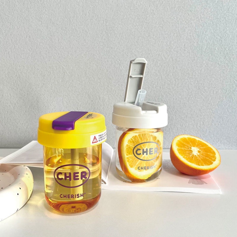 Bình Nước Chống Sốc Ngoài Trời Dễ Thương Có Ống Hút