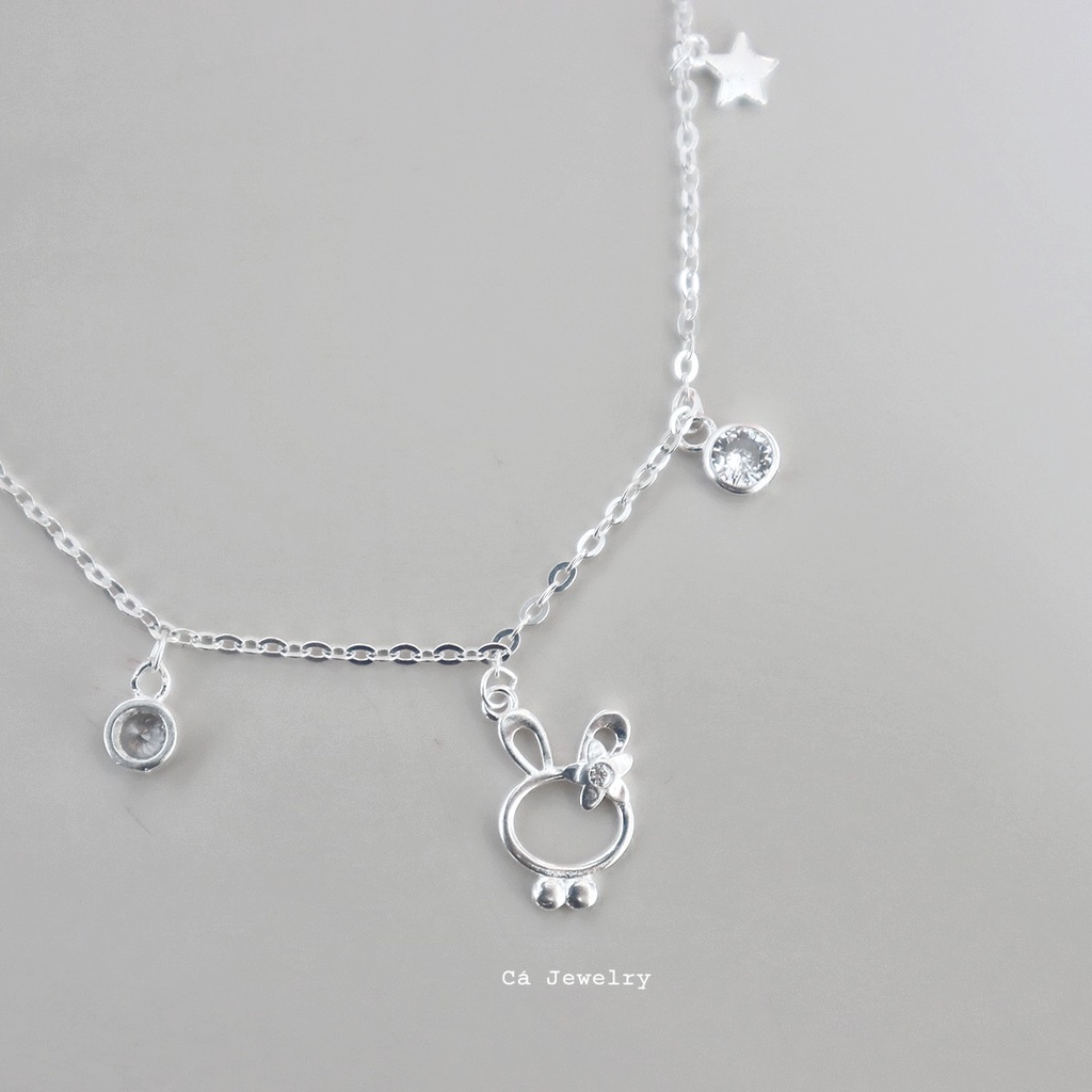 Lắc chân nữ vòng chân nữ bạc s925 thỏ đeo nơ sao và viên pha lê tròn tua rua Cá jewelry LC40