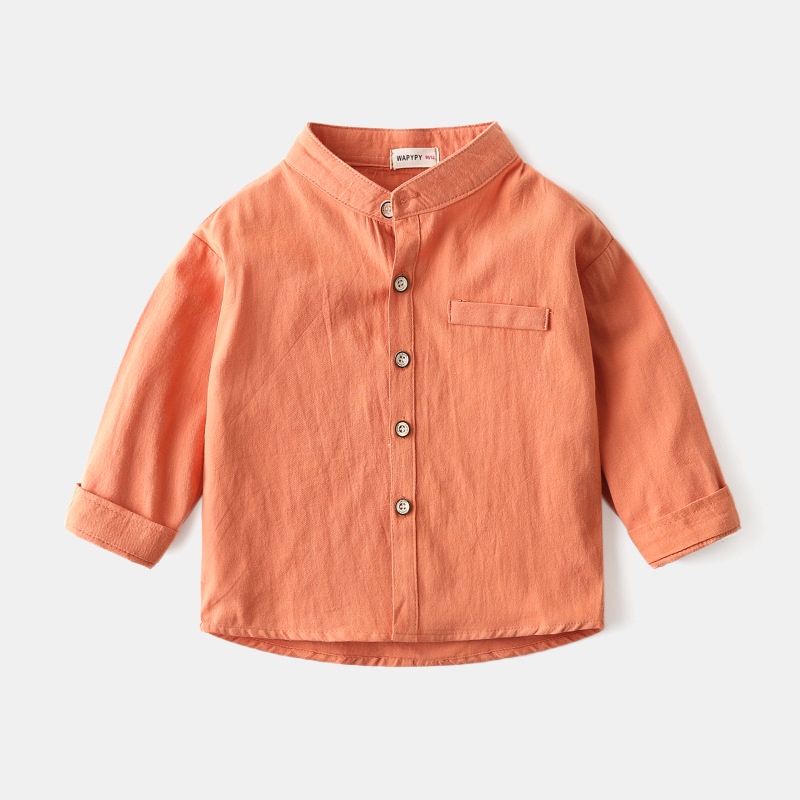 Áo sơ mi bé trai Wapypy chính hãng, áo sơ mi dài tay cổ trụ, chất cotton, phong cách Hàn Quốc cho bé