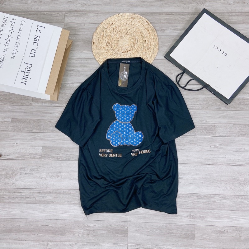 Áo phông gấu dáng rộng tay lỡ giấu quần áo thun cotton