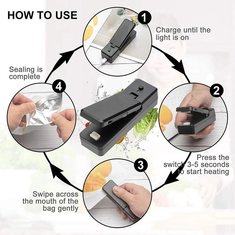 Máy hàn miệng túi thực phẩm mini 2 trong 1 sạc USB