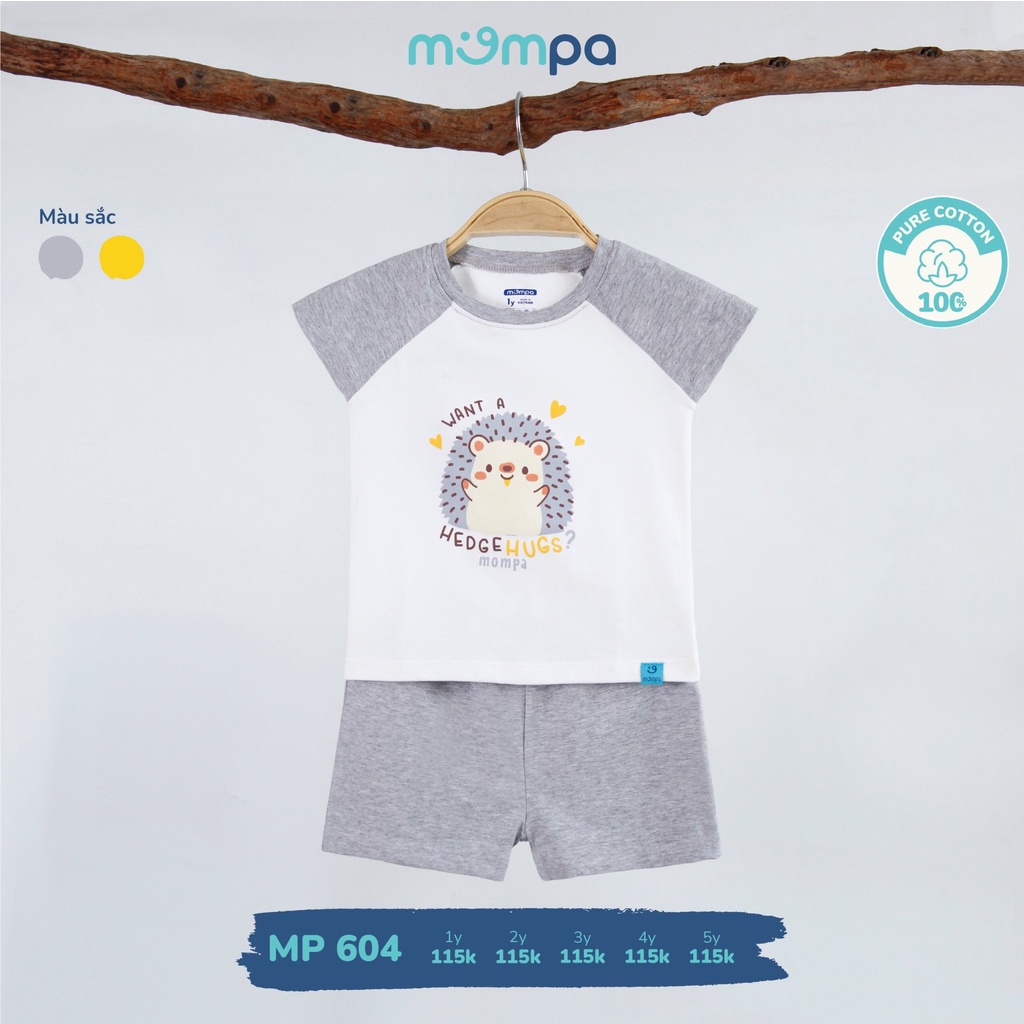 Bộ QA cộc tay cho bé Cotton Mompa cho bé 1 đến 5 tuổi hình con vật dễ thương