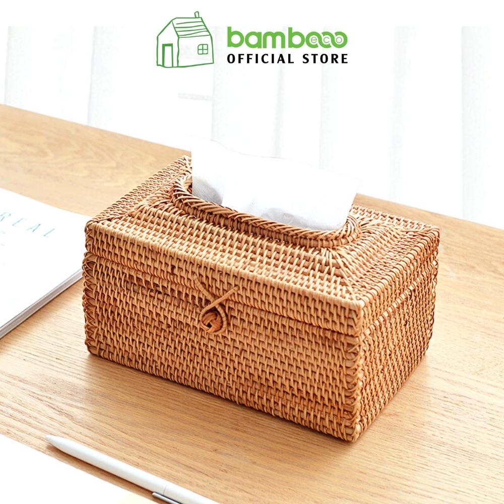 Hộp giấy ăn mây tre đan thủ công Việt Nam BAMBOOO ECO nhiều kích thước sang trọng dùng trong nhà hàng khách sạn cao cấp