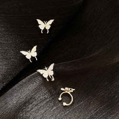 Khuyên tai kim bạc S925 hình bướm đính đá zircon đáng yêu cho nữ