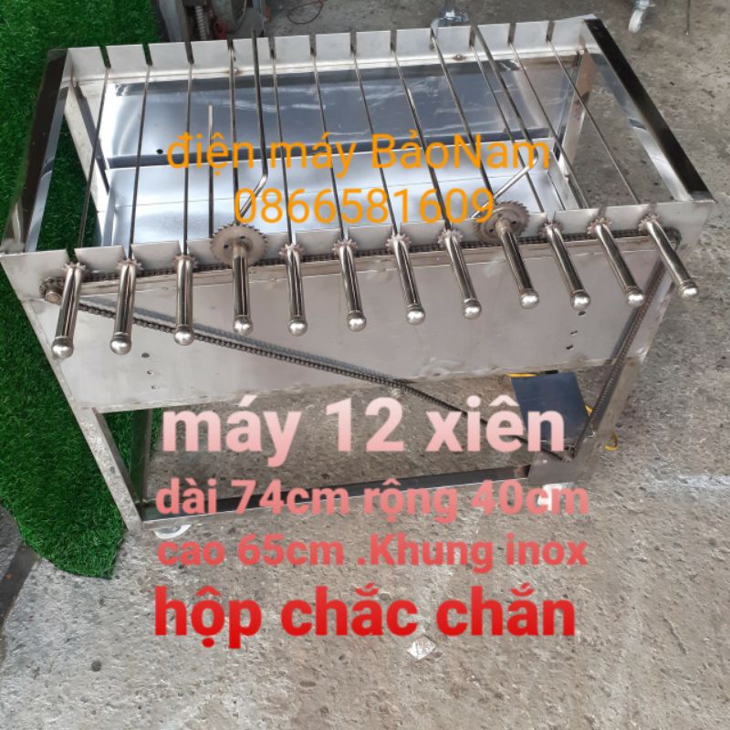Máy nướng thịt, chả, gà vịt, quay tự động 12 xiên_ máy nướng khung inox